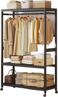 Wardrobe Closet Rolling Garment Rack Shelving Clothes Rack Coat Rack with Wheels Functional Shelf Closet Storage Portable(Black,160x98x34cm)