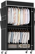 Portable Closet Rolling Garment Rack with Cover, Heavy Duty Clothing Rack for Hanging Clothes, Portable Closet Wardrobe with Adjustable Shelves(Black)