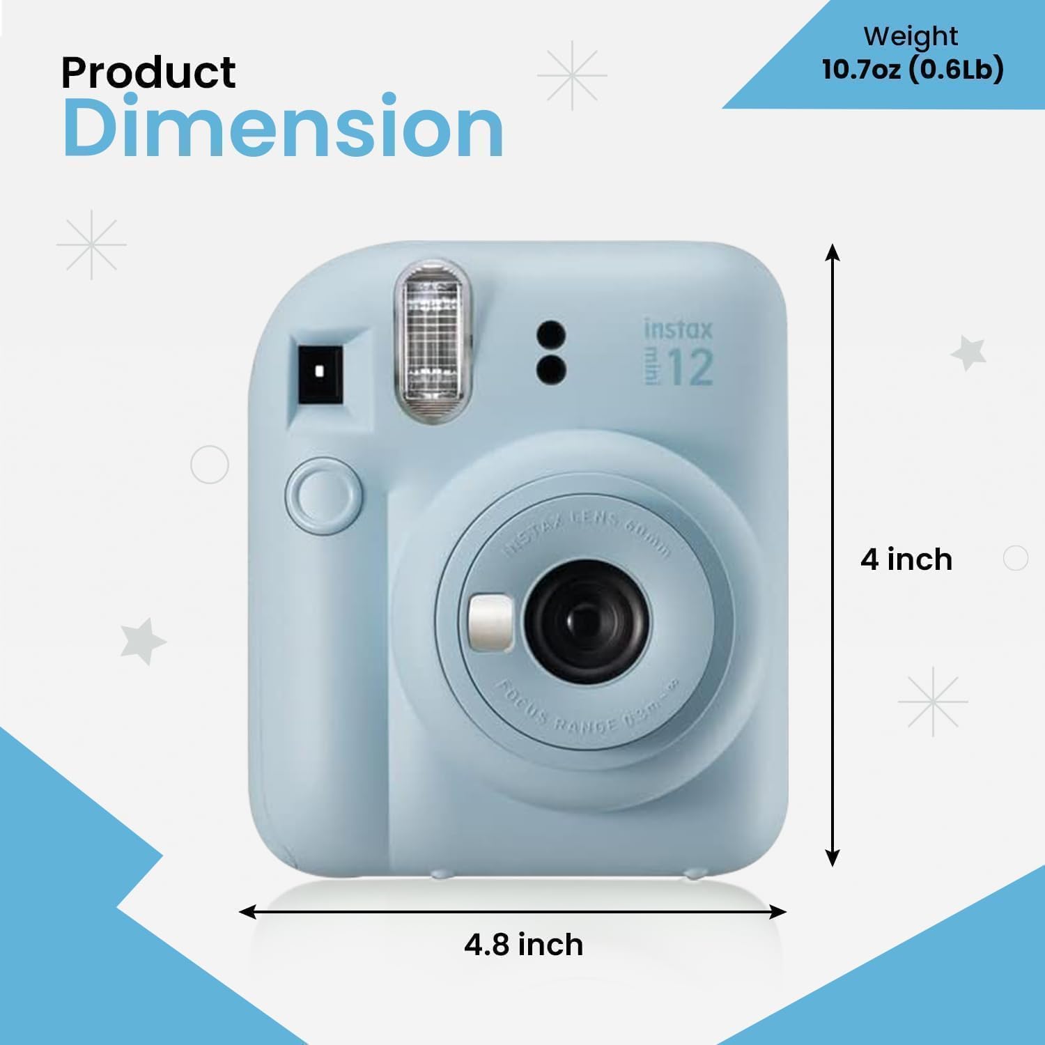 FUJIFILM INSTAX Mini 12 Holiday Bundle 2025 | with Extra Instax Mini Film + 4 Pk AA Batteries & Sunshine Photo Microfiber Cleaning Cloth (10 Items) (80 Sheets, Pastel Blue)