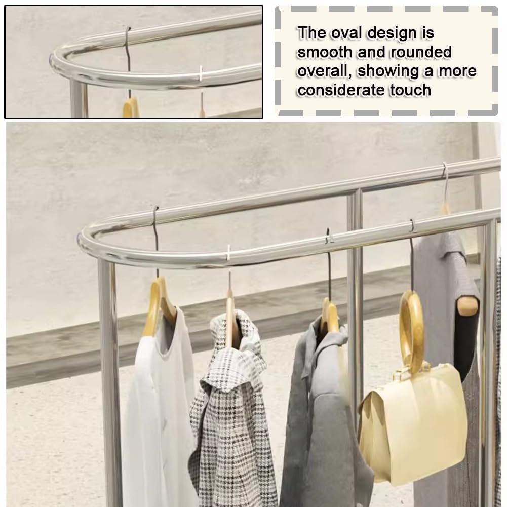 Clothes Rack, Clothing Rack for Hanging Clothes, Houseware Heavy Duty Clothing Garment Rack, Double-Pole Clothes Rack, for Hanging Clothes, Retail Display, Silver(100x45x130cm)