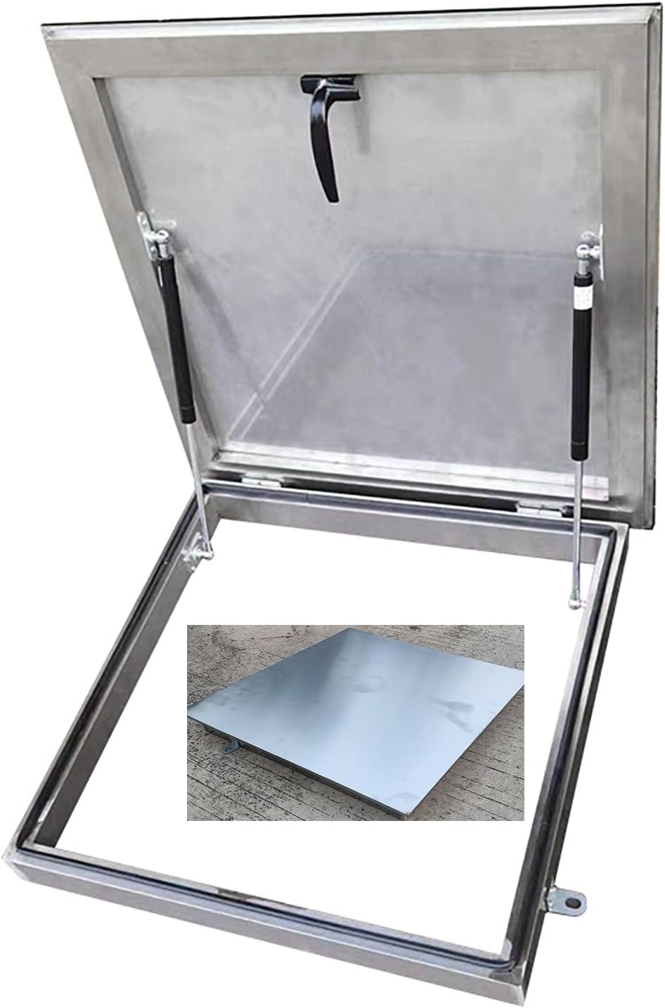 Rooftop Hatch Cover Plate for Wellhead Lid Steel Roof Access Hatch for Industrial Use Commercial Roof Deck Hatch with Door Latch for Home Industry(21.7x21.7IN/55x55CM)
