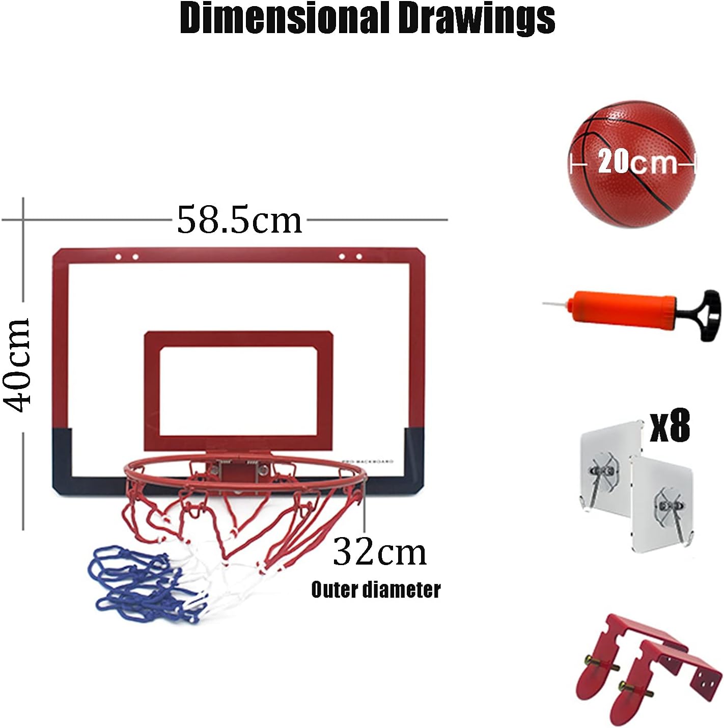 Basketball Rim Wall-Mounted Basketball Hoop,Children's Mini Suspended Steel Backboard,for Indoor and Outdoor Gymnasiums (Color : Style2, Size : 58.5x40cm)
