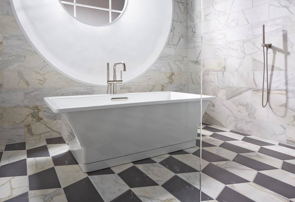 KOHLER K-894-F62-0 Reve Freestanding Bath with Brilliant Blanc Base, White, 67' x 36'
