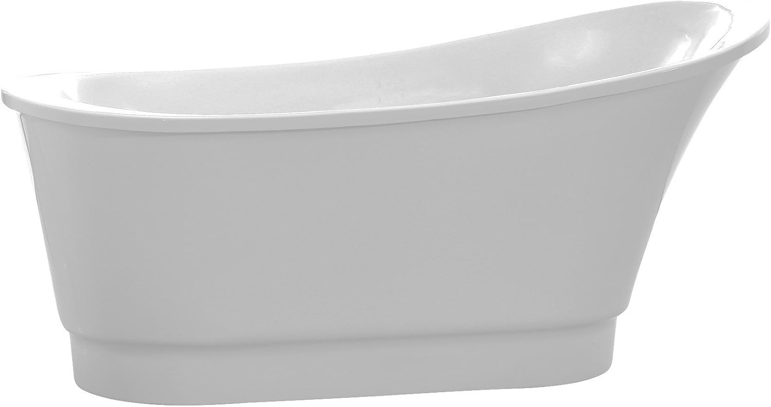 ANZZI Freestanding Bathtub Acrylic 67 In Flat Bottom Glossy White Prima Series One Piece Soaking Tub Modern Oval Design Center Drain Solid Surface Reinforced Construction Sleek Style | FT-AZ095