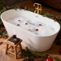 55' Acrylic Freestanding Soaking Bathtub with Toe-Tap Chrome Drain, Oval Stand Alone Tub, Ergonomic Soaking Tub (Gloss White, 55')