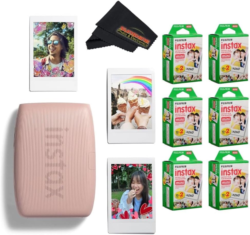 Fujifilm INSTAX Mini Link 3 Smartphone Printer with INSTAX Mini Instant Film and Sunshine Microfiber Cleaning Cloth... (6 Twin Pack (120 Sheets), Rose Pink)