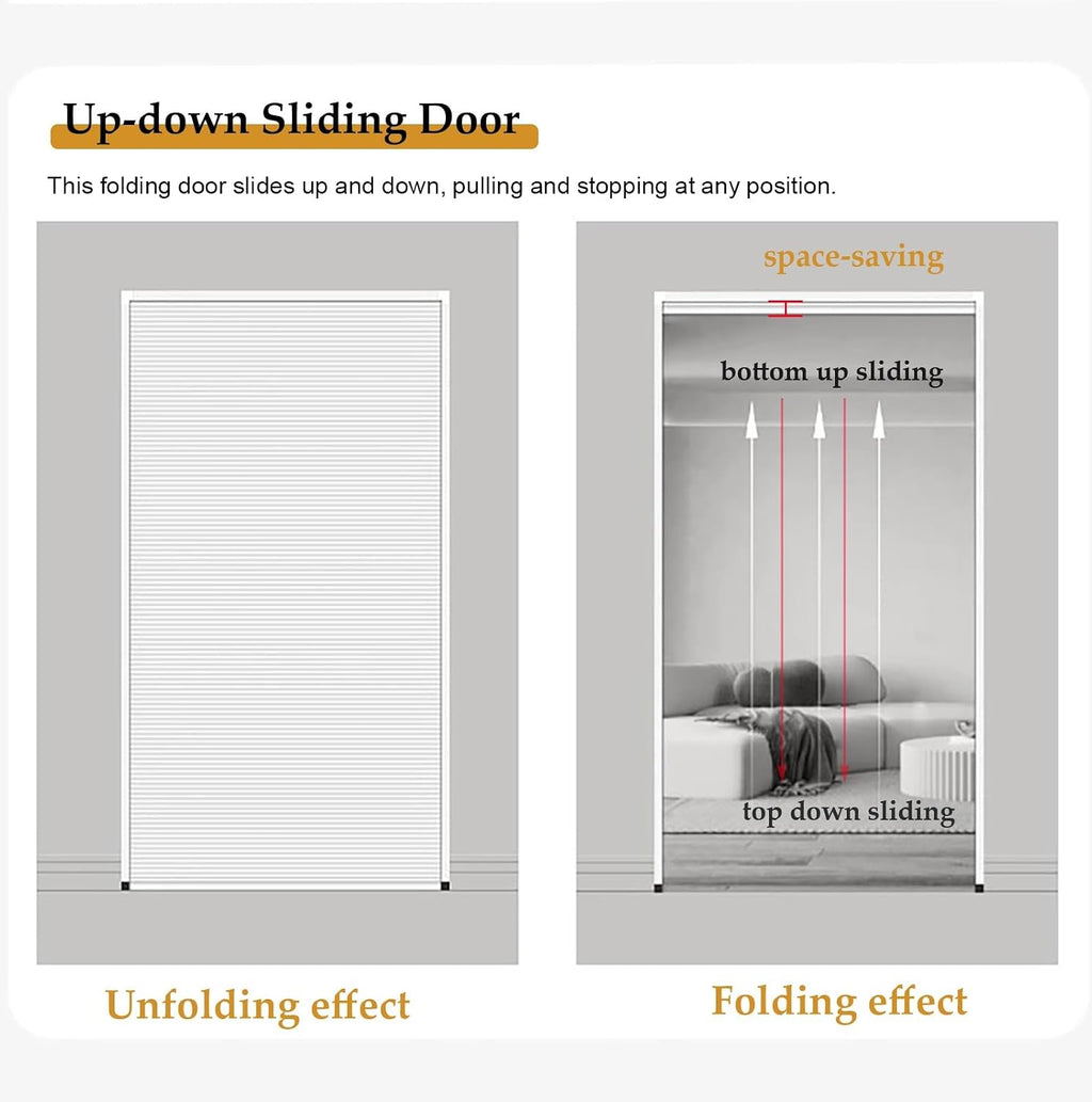 Up Down Sliding Folding Door for Storeroom, Retractable Screen Accordion Doors No Low Rail, Non-Woven Telescopic Security Gate with Aluminum Frame(60x50cm/24x20in)