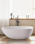 Stone Resin Freestanding Bathtubs,67'Solid Surface Matte White Contemporary Luxury Free Standing Oval Soaking Tub,Egg Shell Bathroom decor Bath tub with Drain & Integrated Slotted Overflow