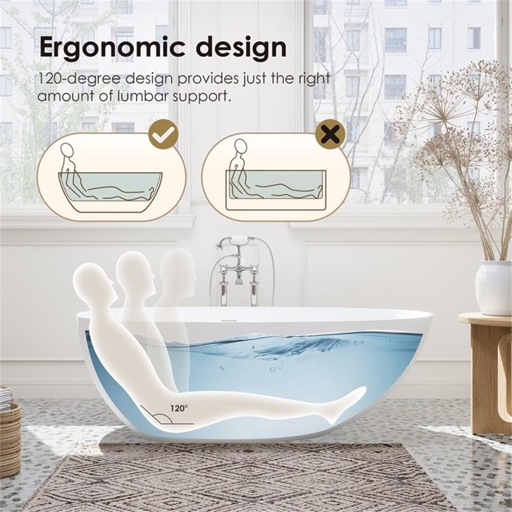 Giotto 67' Solid Surface Freestanding Oval Soaking Bathtub in Matte White