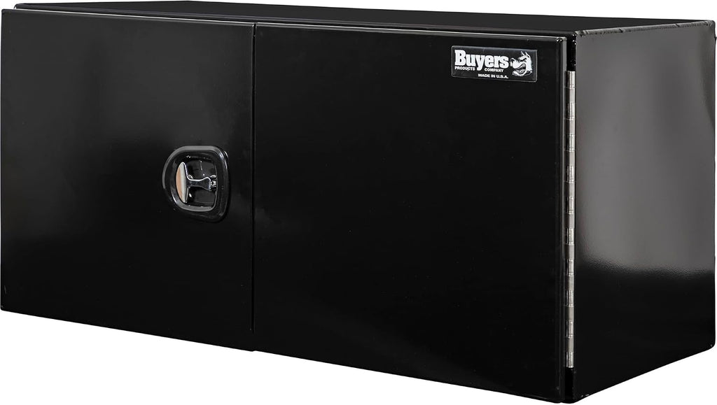 Buyers Products 1705840 Underbody Tool Box With Barn Door, 24x24x48 Inch, Black Powder-Coated, Made in USA, .100 inch Smooth Aluminum, 3-Point Locking, Truck Storage Toolbox For Work Vehicles
