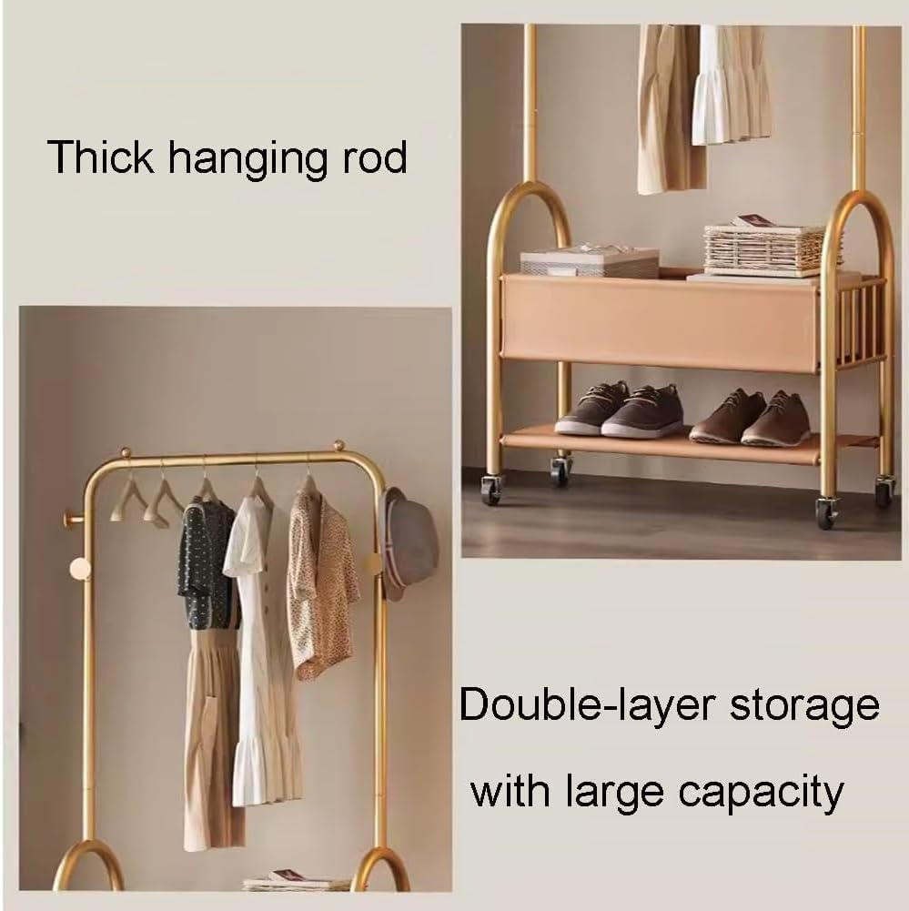 Rolling Clothes Rack with Storage Basket - 2-in-1 Garment Rack, Heavy-Duty Metal Clothing Rack on Wheels, with 2-Tier Shelves for Bedroom, Closet, Laundry(60x35x175cm)