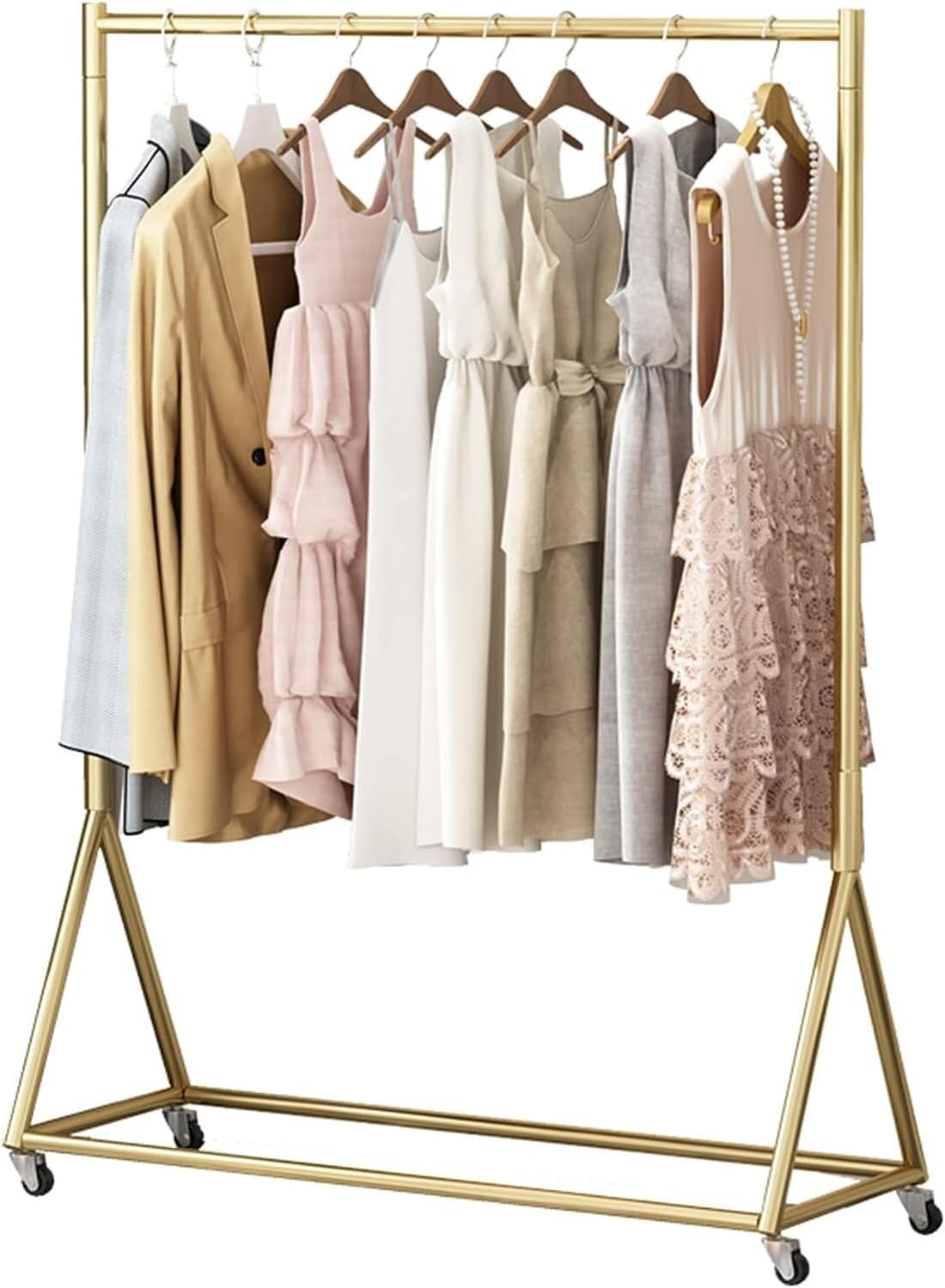 Clothing Rack,Heavy-Duty Gold Clothing Rack with Shelves Wheels, Large Capacity Garment Rack for Hanging Clothes, 120X40X155Cm, Stylish Metal Storage Solution for Home Ret,Gold 100X40X155Cm
