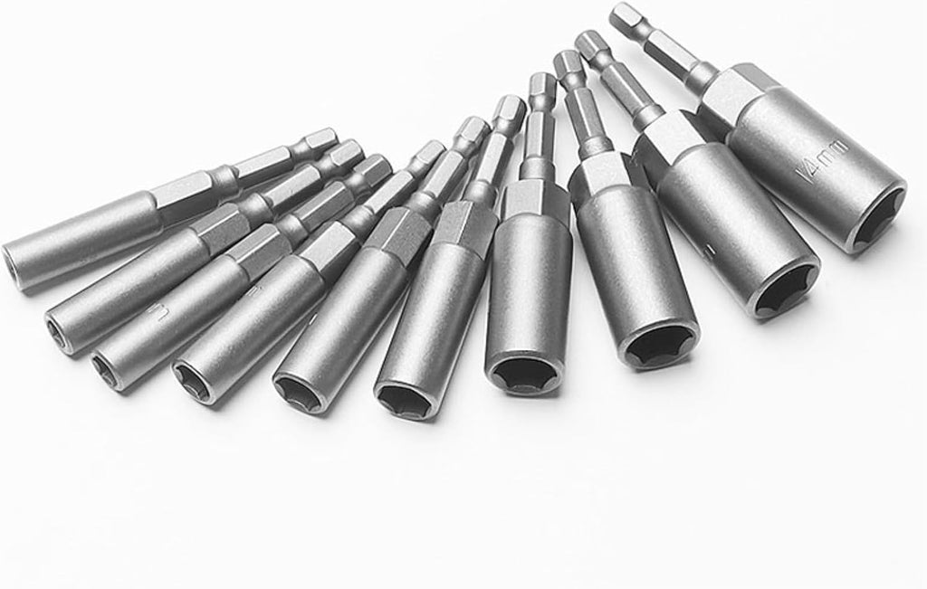 1Pcs Deep Hex Socket Nut Driver Drill 1/4' Hex Shank Impact Socket Adapter 80mm Length Screwdrivers Bits 5.5-19mm(14pcs 6mm-19mm)