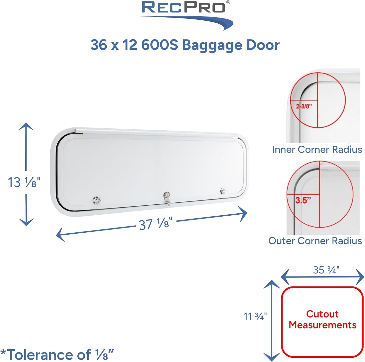 RecPro RV Baggage Door | Rounded Corners | Camper | Compartment Door | Black Fiberglass (36' W x 12' H) | Made in America