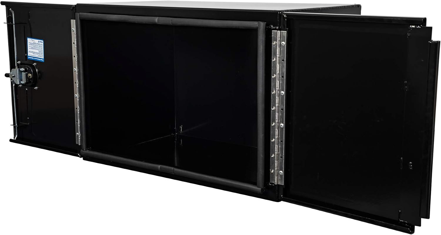 Buyers Products 1705835 Underbody Tool Box With Barn Door, 24x24x36 Inch, Black Powder-Coated, Made in USA, .100 inch Smooth Aluminum, 3-Point Locking, Truck Storage Toolbox For Work Vehicles