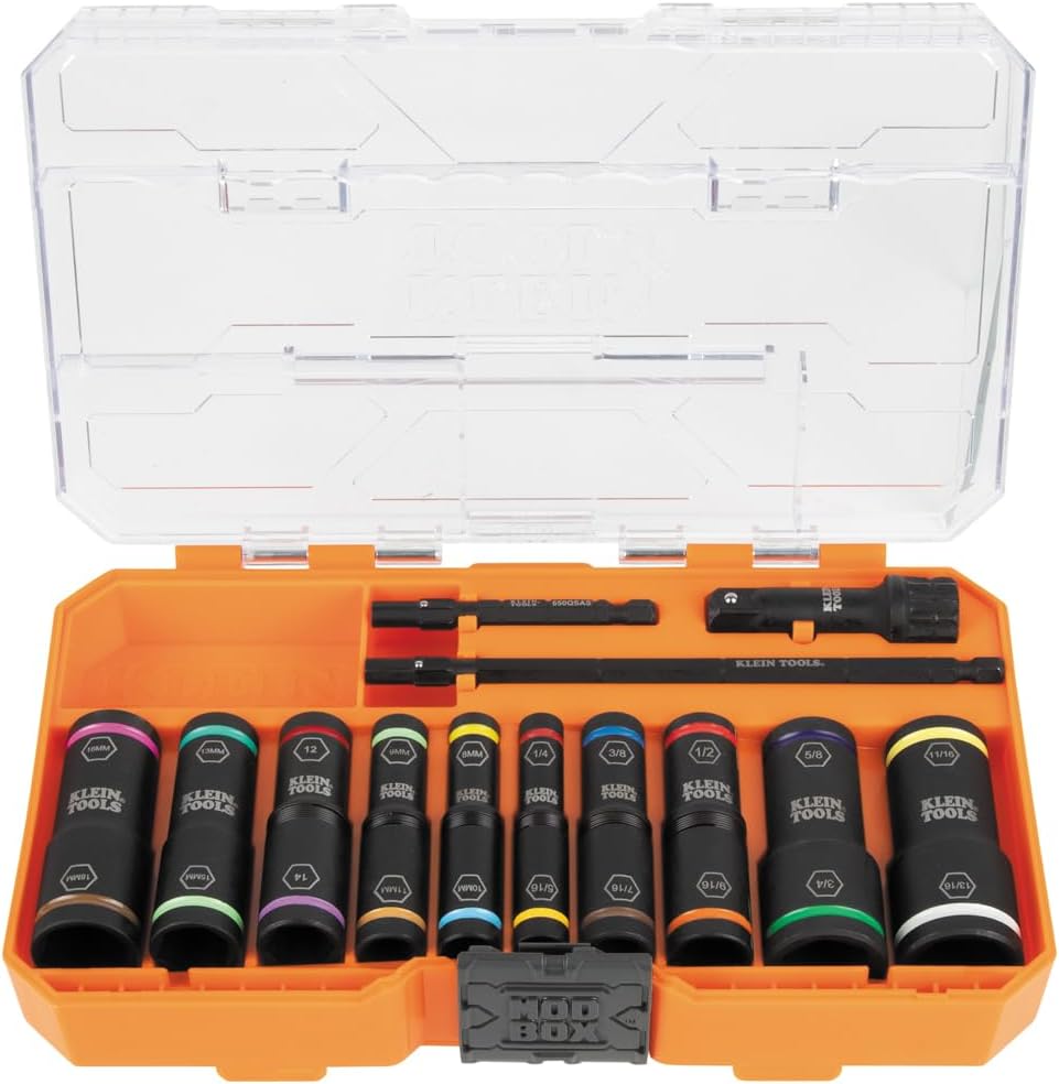 Klein Tools 20-Piece 65239 Flip Socket Set with 32500HDRT 11-in-1 Ratcheting Screwdriver/Nut Driver