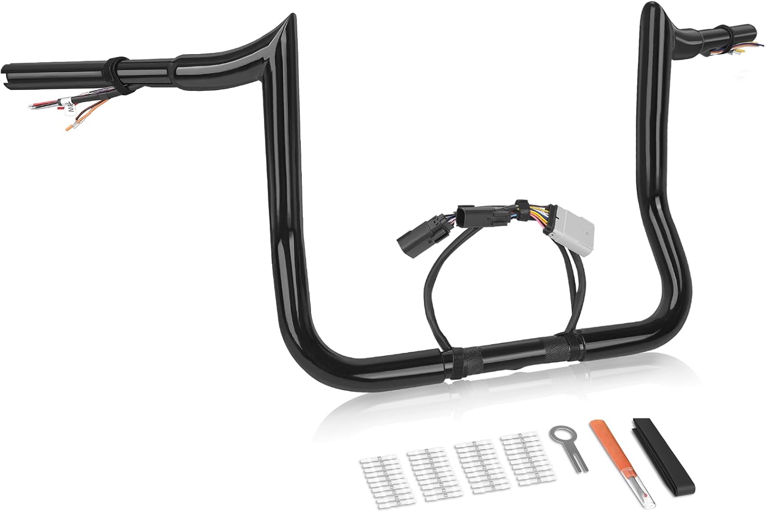 12' Rise Pre-Wired Ape Hangers Handlebars 1 1/4' Fat 1' Clamp Meathook Monkey Bar for Harley Touring 2008-2013 Harley Street Glide FLHX Electra Glide Standard FLHT Ultra Limited FLHTK