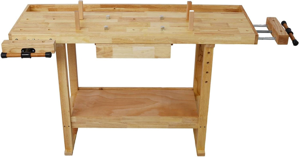 55-Inch Wood Workbench - Wooden Workbench for Garage Workshop and Home Throat for Enhanced Workshop Experience, Versatile & Spacious with Bar Clamps Set 2 pcs 12 inch x 3inch+ 2pcs 24inchx4-3/4 4PCS
