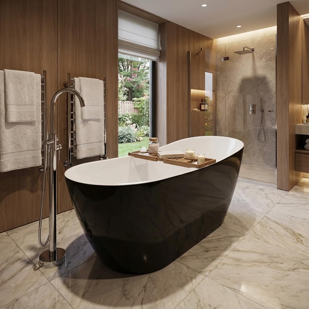 67 Inch Acrylic Freestanding Bathtub, Acrylic Soaking Bathtub with Matte Drain and Overflow, Modern Square Tub, cUPC Certified, Deep Ergonomic Design, Double-Walled Insulation, Easy Installation