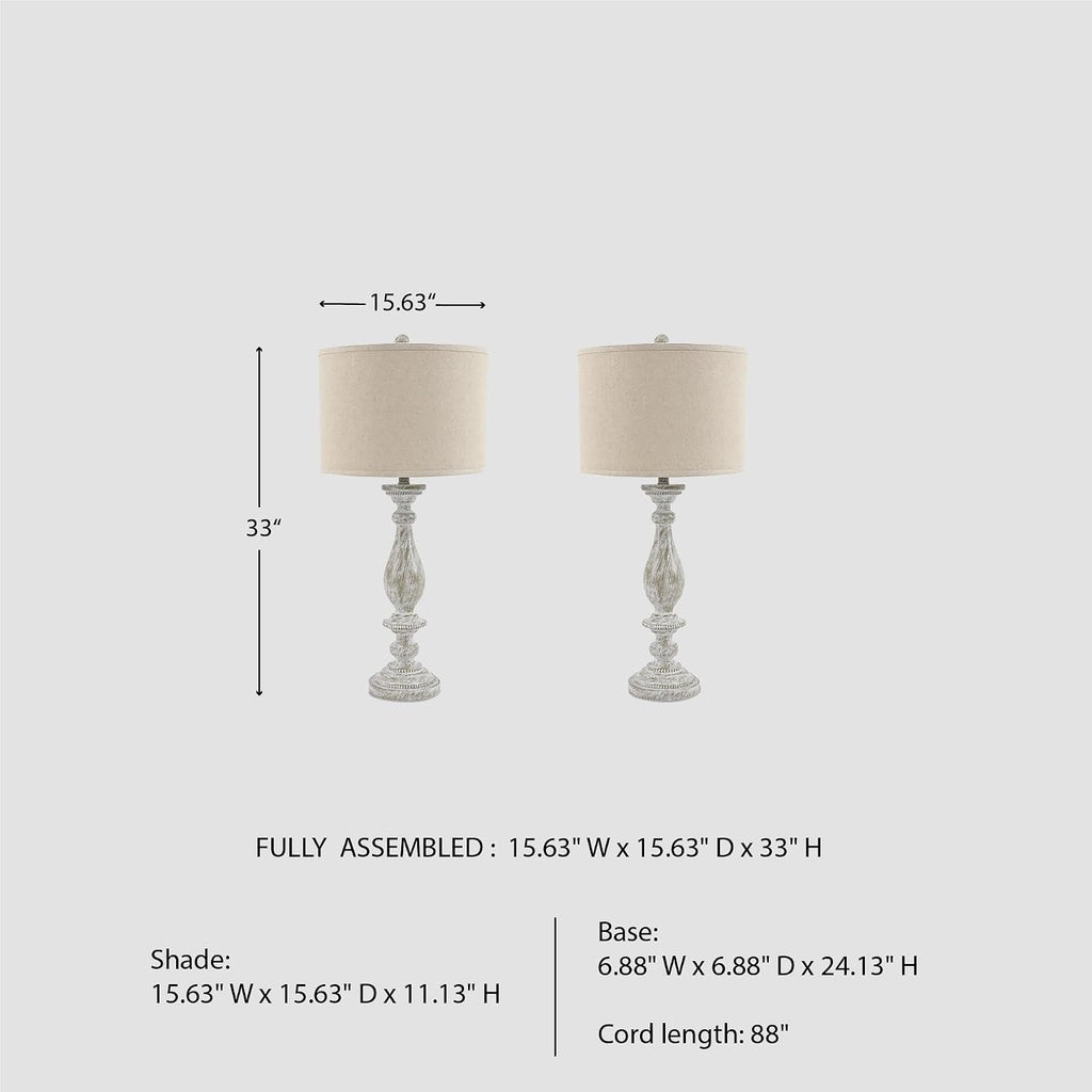 Signature Design by Ashley Bernadate Vintage Cottage Table Lamp, 2 Count, 31', Whitewash
