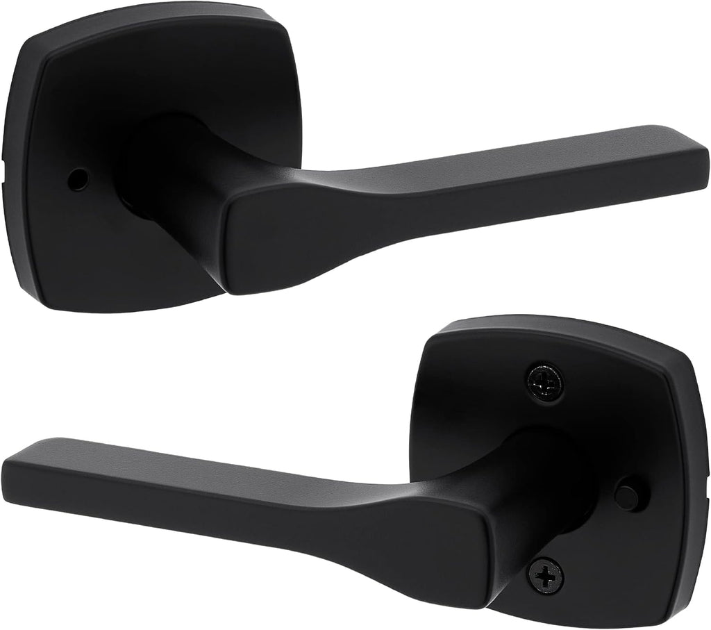 Kwikset Tripoli Lever Interior Privacy Door Handle with Lock, Door Lever for Bathroom and Bedroom, Matte Black Reversible Keyless Turn Lock, with Microban Protection (Pack of 8)
