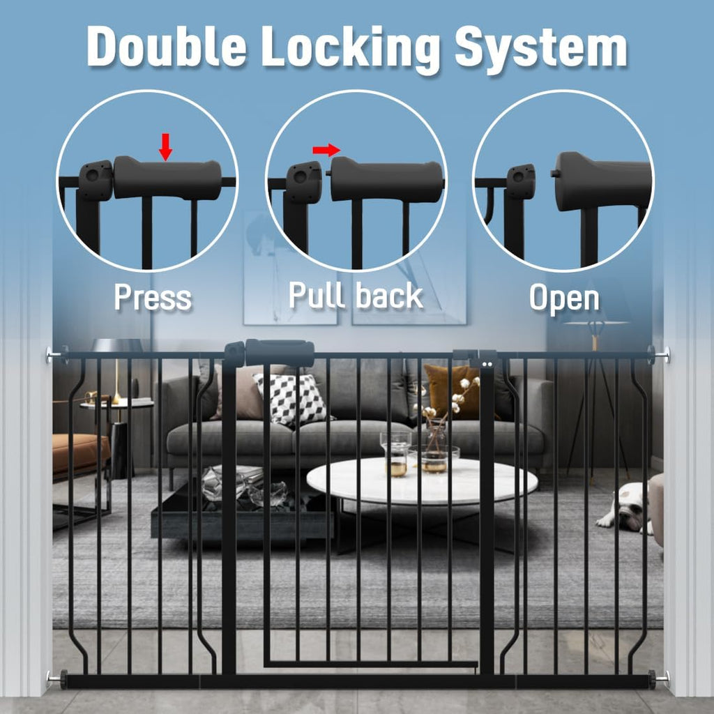 ALLAIBB Extra Wide Pressure Mount Baby Gate Auto Close Black Metal Child Dog Pet Safety Gates with Walk Through for Stairs,Doorways,Kitchen and Living Room (52.76-62.2'/134-158cm)