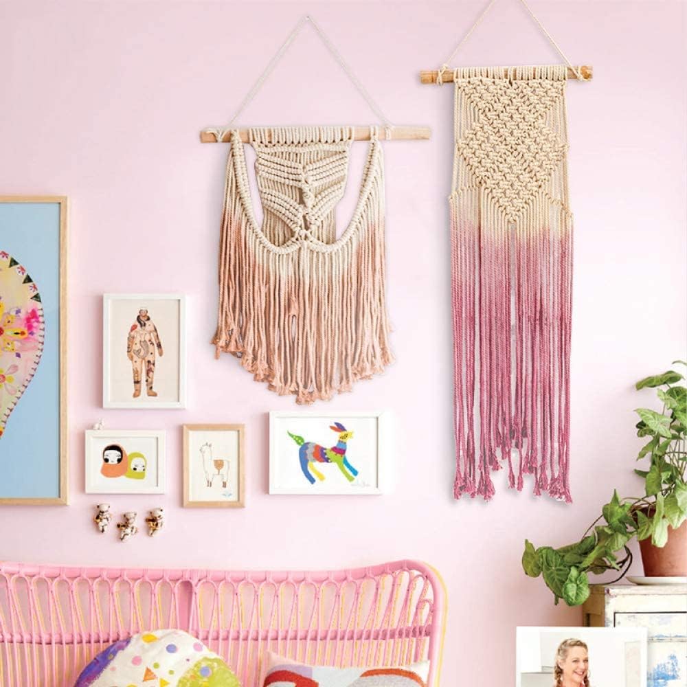 Macrame Wall Hanging Boho Hand Woven Tapestry Textile Wall Hanging Boho Wall Decor Tapestry Princess Room Loft Decoration Girl Gift (C)