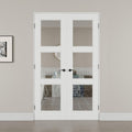 36' x 80' French Doors Interior (Double 18' x 80' 3-Lite Clear Glass Door with Black Hinge Prehung Jamb Kit), Pre-Finished & Paintable, Prebuilt Home Door Panels & Assembly Required Jamb