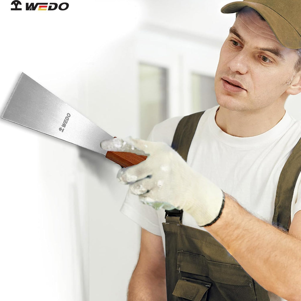 WEDO Titanium Putty Knife 2'(50mm), Long Wood Handle, Non-Magnetic Drywall/Spackle/Taping Knife, Length 8'(200mm), Paint & Wallpaper Scraper for Drywall Repair and Wallpaper Removal