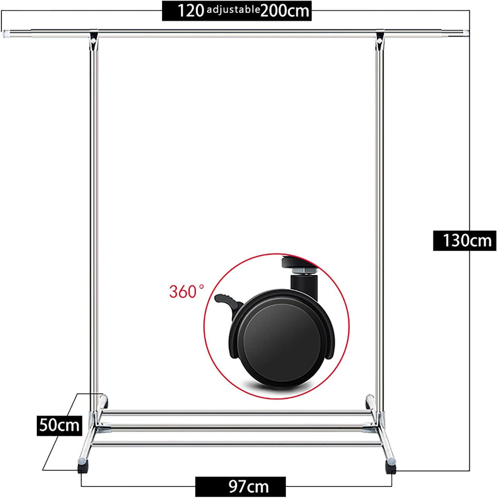 Adjustable 2-in-1 Heavy-Duty Garment Rack,with Lockable Wheels,Strength Clothes Rack for Hanging Clothes, Shoes Organizing,Stainless Steel