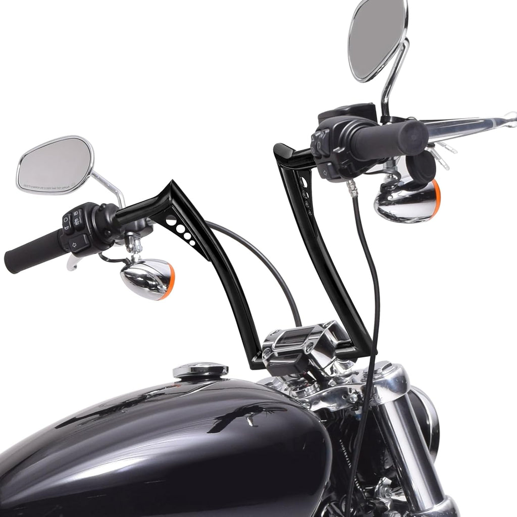 Mofun 14' Rise Ape Hangers Handlebar, 1-1/4' Bar Diameter, 1' Clamp Area Diameter Compatible with Harley Sportster XL 883 1200 Softail Dyna, Road King 1994-2022, Road Glide 1998-2013, Gloss Black