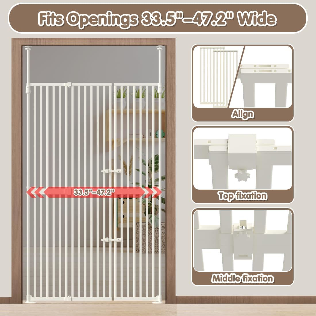 71' Extra Tall Cat Gate for Doorway 33.5'-47.2' Wide Pet Gate Pressure Mounted Walk Through Swing Auto Close Safety Dog Gates for Indoor, Stairs,Hallway