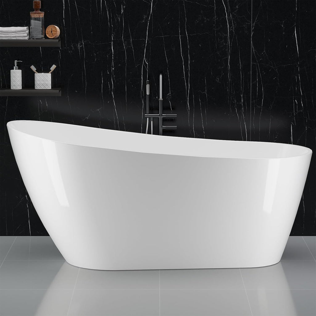 67' Acrylic Freestanding Bathtubs Contemporary Soaking Tub,High-back Acrylic Bath Tub with Chrome Overflow and Toe-Tap Drain, cUPC Certified,Glossy White