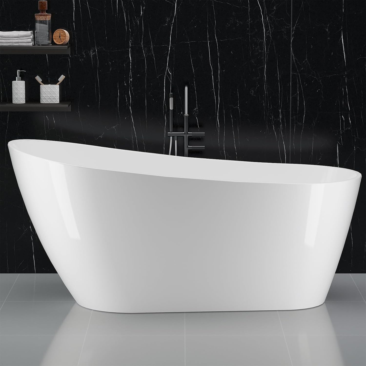 67' Acrylic Freestanding Bathtubs Contemporary Soaking Tub,High-back Acrylic Bath Tub with Chrome Overflow and Toe-Tap Drain, cUPC Certified,Glossy White