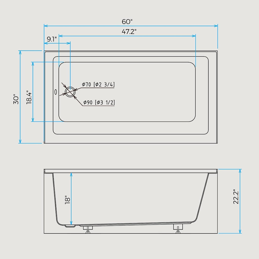 GarveeLife Acrylic Alcove Bathtub 60×30 Inch – Left Hand Drain & Overflow, Space-Saving Drop-In Soaking Tub with Skirted Front, Ideal for Apartment or Guest Bathroom