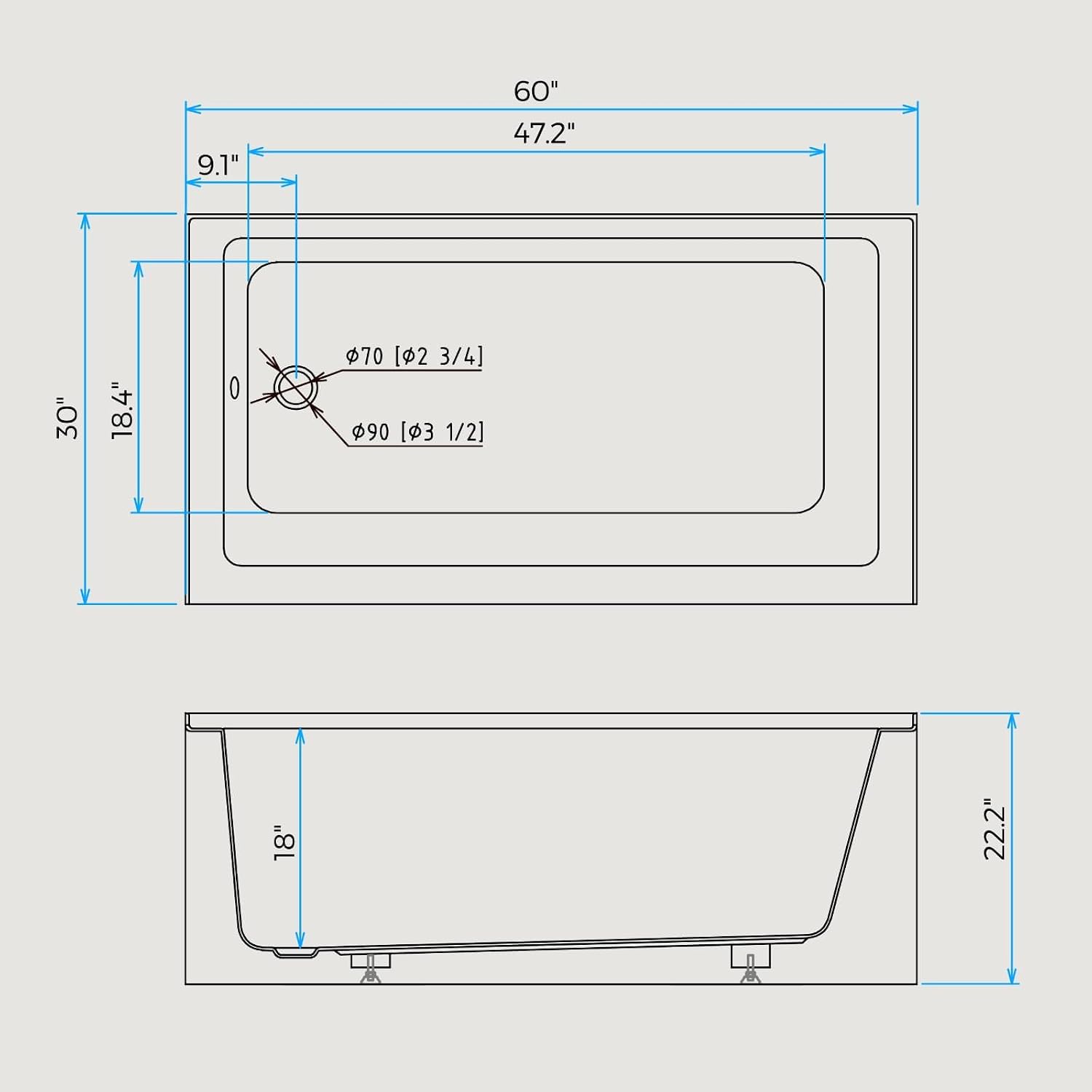 GarveeLife Acrylic Alcove Bathtub 60×30 Inch – Left Hand Drain & Overflow, Space-Saving Drop-In Soaking Tub with Skirted Front, Ideal for Apartment or Guest Bathroom