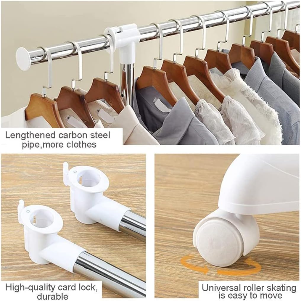 Simple Adjustable Standard Rod Clothing Garment Rack,90-150 * 44 * 100-165cm,Rolling Clothes Organizer on Wheels for Bathroom,Living Room,Bedroom(Color: White)