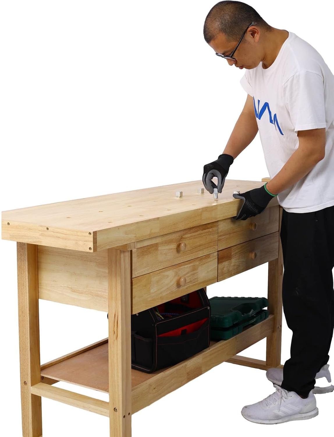 60in Workbench with 4 Drawers Wooden Workbench for Garage Workshop and Home ersatile & Spacious with Bar Clamps Set 24 inch x 4-3/4 inch Throat,Pack of 2
