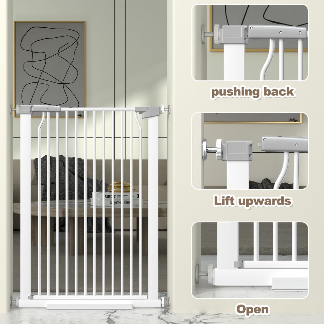 41' Extra Tall Baby Gate for Doorways and Stairs No Drill, Adjustable 29.9-40.9'' Auto Close Dog Gate Indoor, Pressure Mounted Walk Through Swing Wide Pet Gate, Tall Cat Gate with Expansion Kit, White