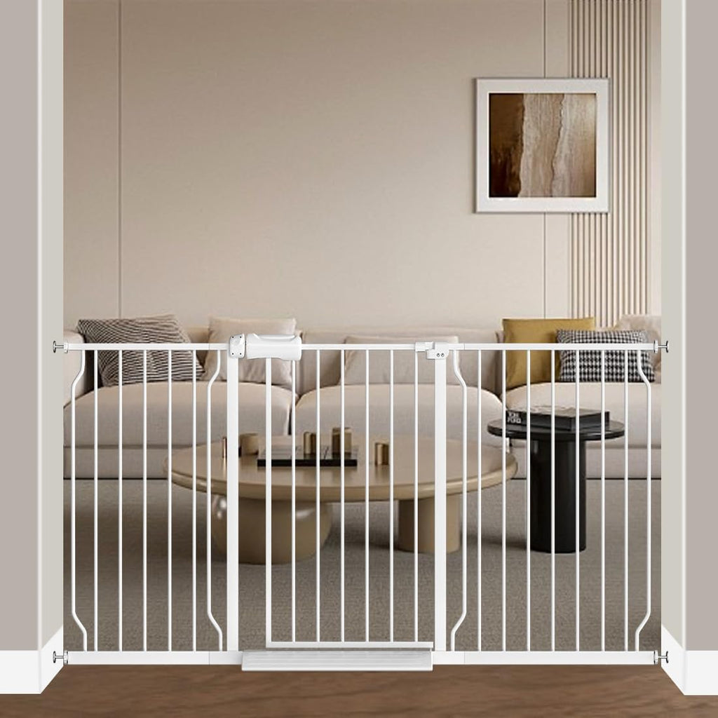Fairy Baby Extra Wide Baby Gate for Dogs Pressure Monuted Safety Gate for Living Room, Fits 62 Inch to 67 Inch with No Drill Auto Close Dog Gate for Doorways, White