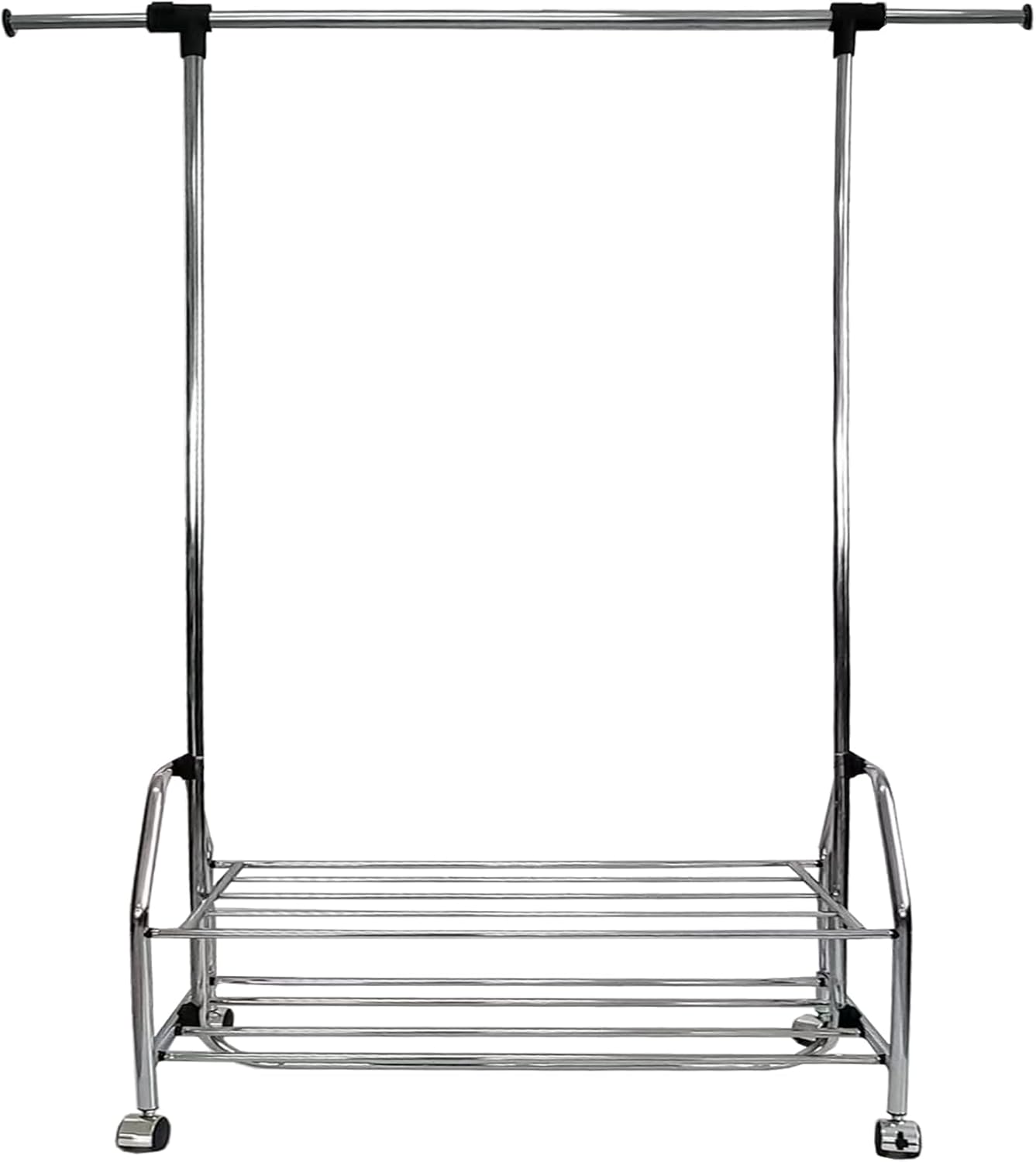 Adjustable Height and Width Rolling Metal Clothes Rack,Chrome Metal Clothes Rack Extendable Bar,Standard Rod Clothing Garment Rack, Rolling Clothes Organizer on Wheels for Hanging Clothes, Chrome