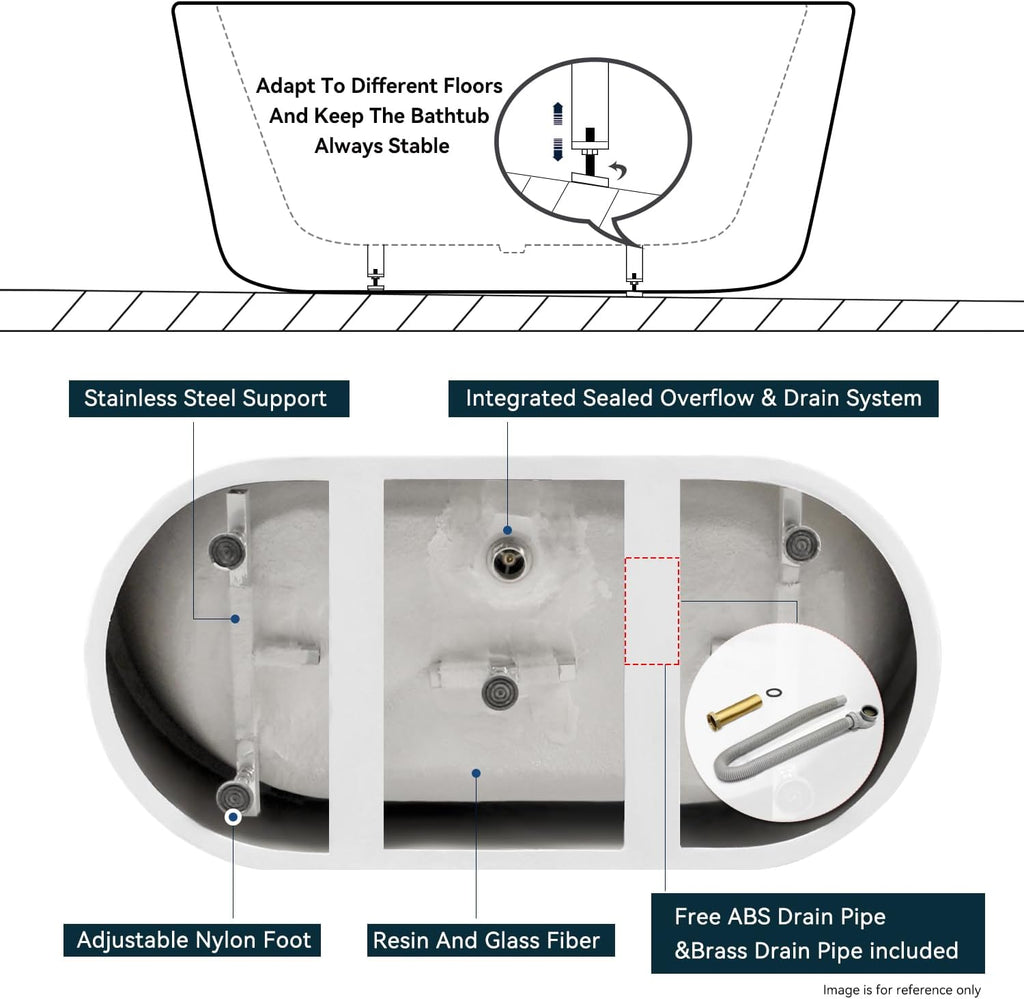 FerdY 55' Acrylic Freestanding Bathtub, Contemporary Soaking tub with Polished Gold Drain & Overflow, Elegant Oval Shape, cUPC Certified, Bali