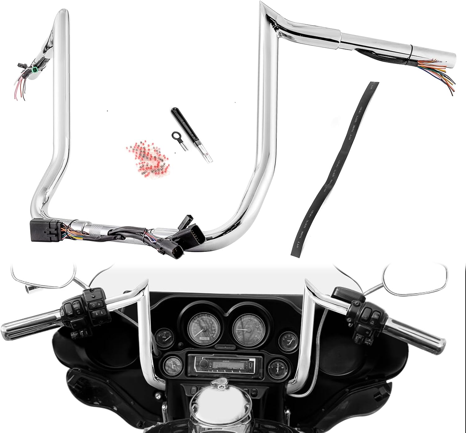 Wsays 12' Pre-Wired Handlebar Bagger Bar-Sharp Handlebar Compatible with Harley Street Glide Electra Glide Ultra Limited 2008-2013 Chrome