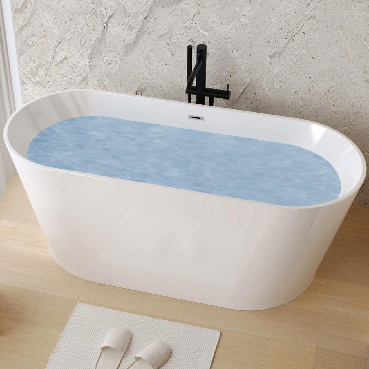 Acrylic Freestanding Soaking Bathtub with Toe-Tap Chrome Drain, Oval Stand Alone Tub, Ergonomic Soaking Tub (59')