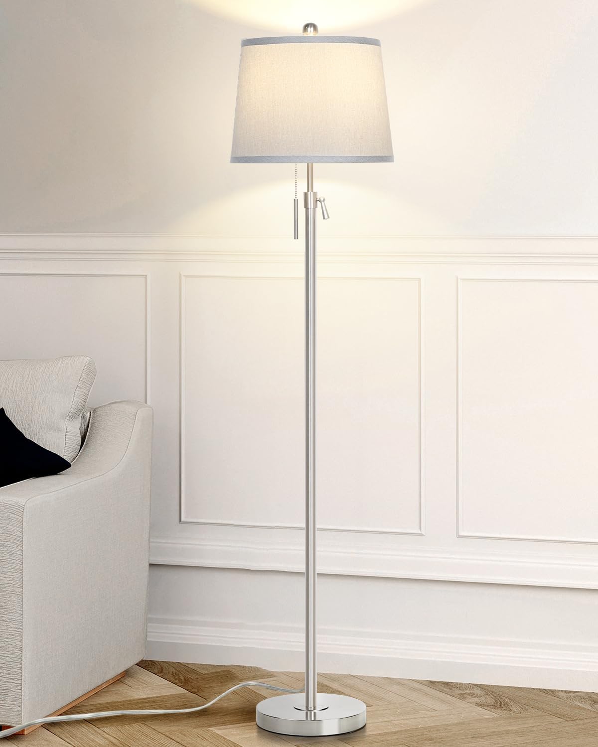 JUNNAI 3 Piece Lamp Sets for Living Room Floor and Table Lamps Set of 3 Adjustable Height Tall Standing Lamp 3 Color Temp Modern Silver Lamp for Bedroom Nightstand Bedside EndTable(LED Bulbs Included)