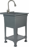 UTILITYSINKS Freestanding Utility Tub Sink with Quick Connect Drain, 24 x 24', Gray - Portable and Compact Sink with Faucet for Outdoor Kitchen, Laundry Room, Garage, and Basement