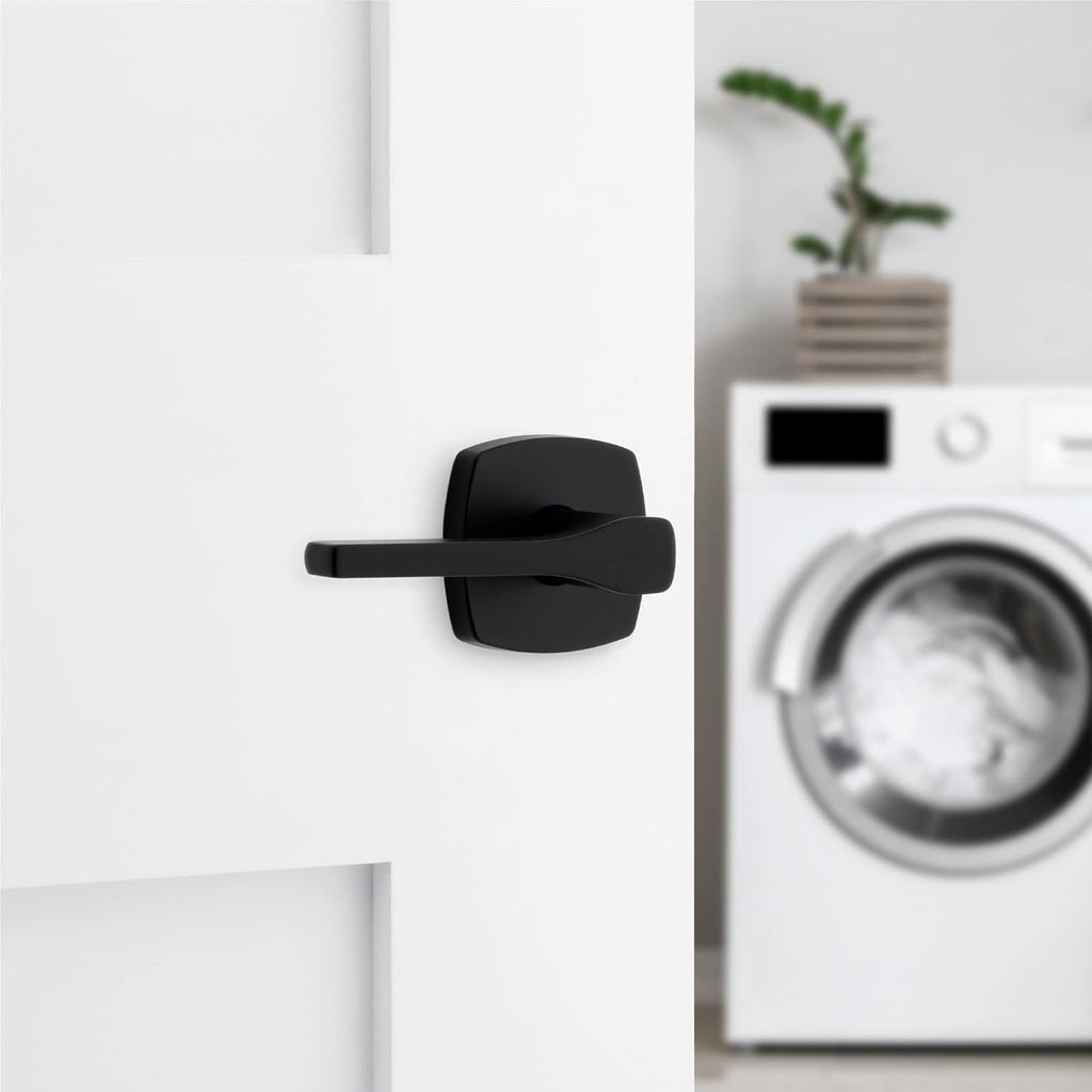 Kwikset Tripoli Lever Interior Passage Door Handle, Lever for Closet and Hallway Doors, Reversible Non-Locking Handle Lever, Matte Black, with Microban Protection (Pack of 6)