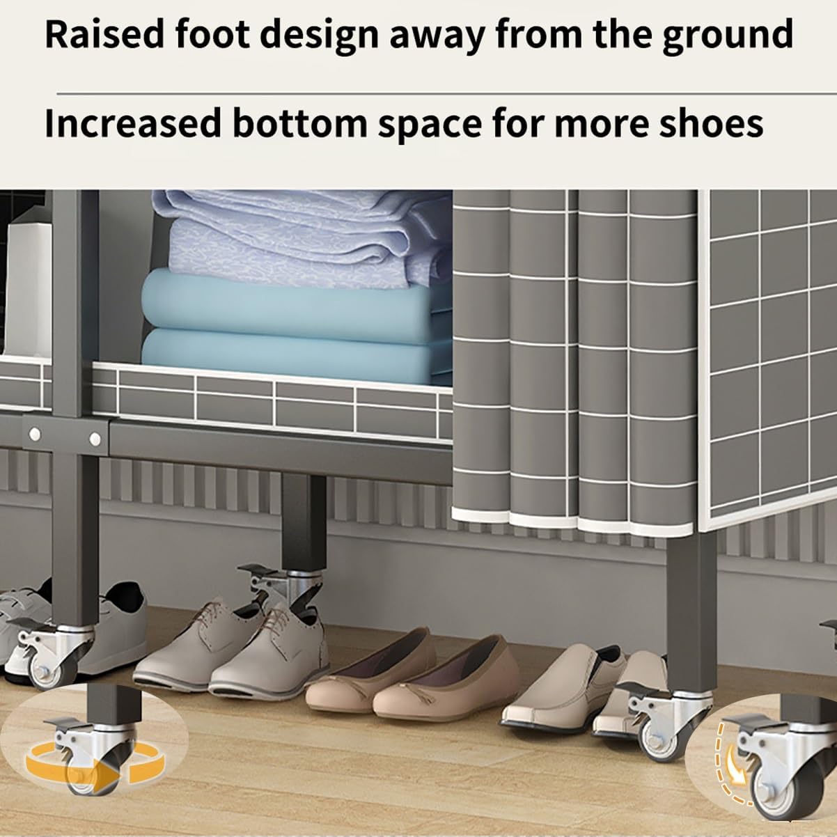 Portable Wardrobe Closets Metal Garment Rack with Lockable Wheels Foldable Clothes Rack with Fabric Cover for Bedroom (Color : E, Size : 168x50x180cm) (E 168x50x180cm)