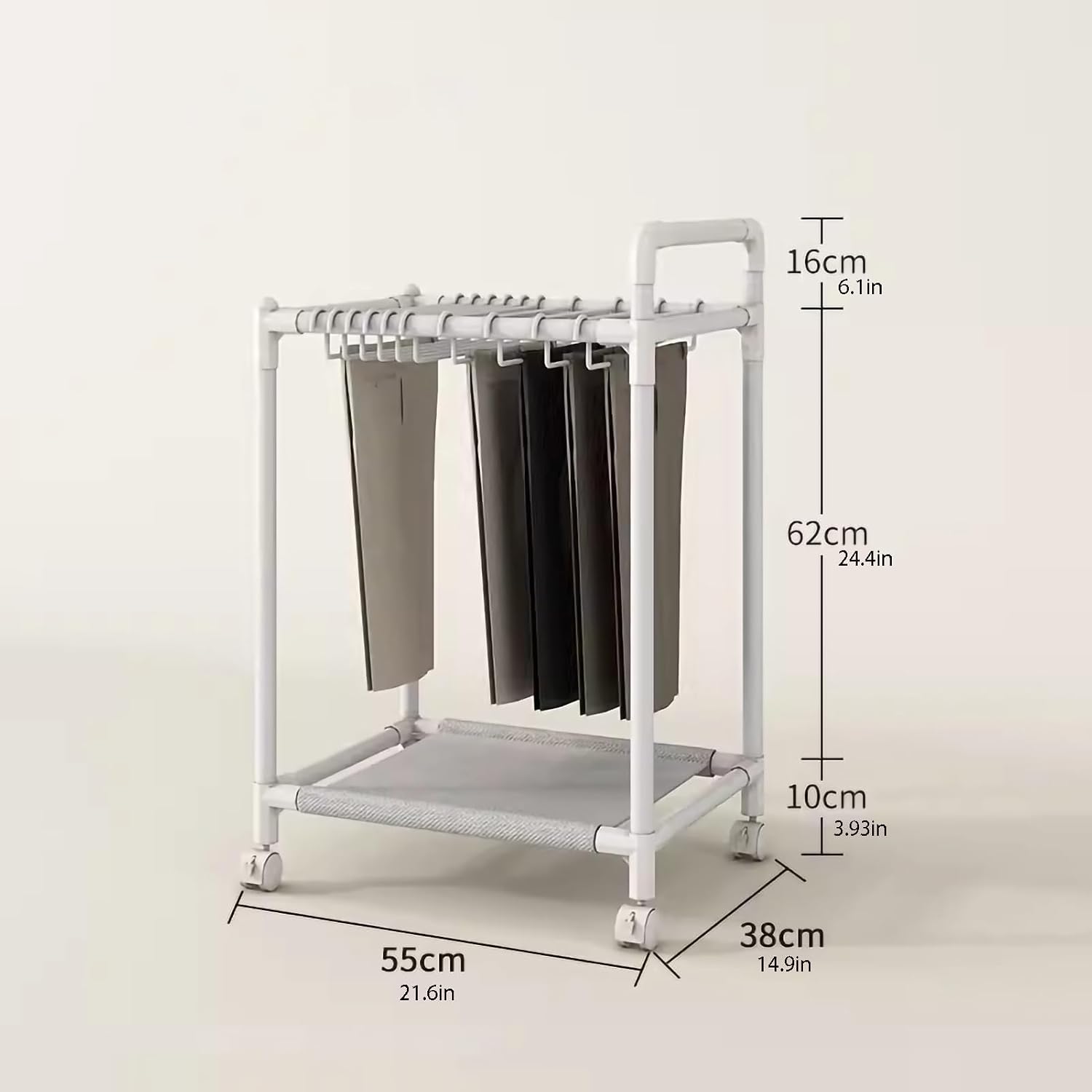 Display Stand Pants Trolley Roll Trouser Rack, Jeans Hanger, Space-Saving Closet Storage Rack, Floor-Standing Removable Trouser Rack, Scarf and Trouser Stor(White