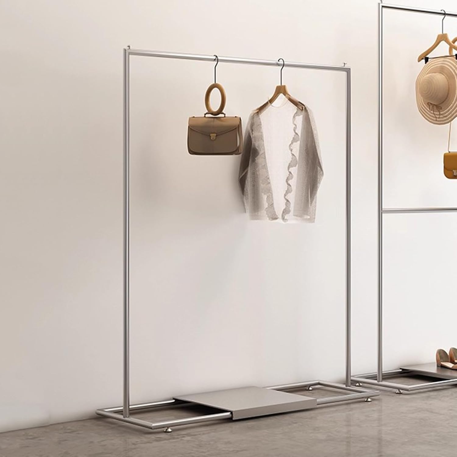 Garment Rack Heavy Duty Clothing Rack With Shelves, Load 300 LBS, Stainless Steel Clothes Rack For Display And Storage, Single Rod Coat Rack For Bedroom And Retail Use, Silver(Size:150X40X160CM)